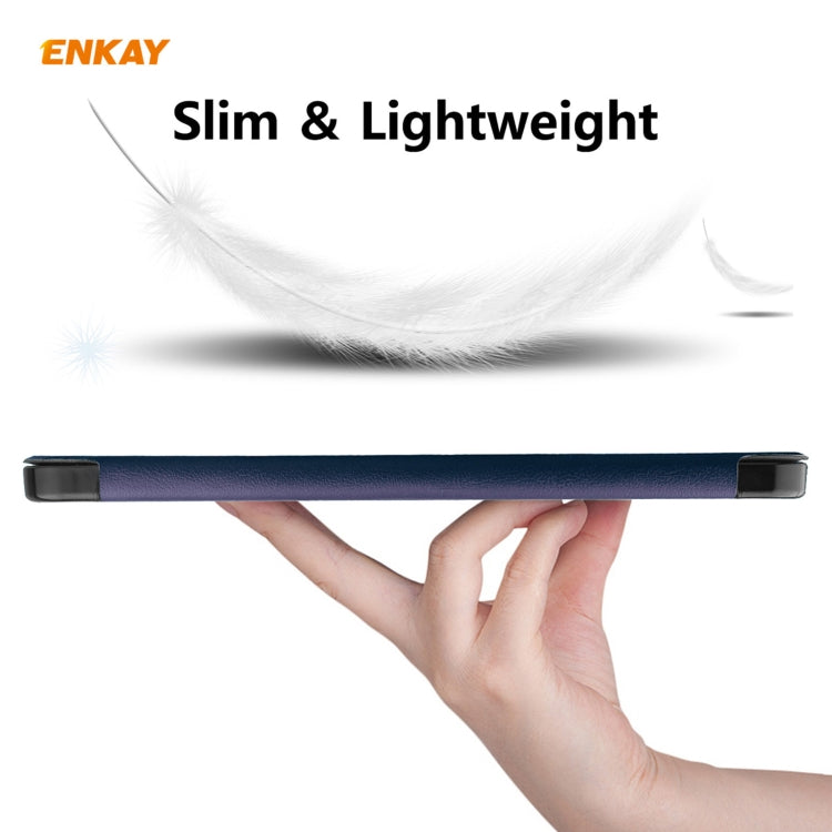 For iPad 10.2 2021 / 2020 / 2019 ENKAY ENK-8014 PU Leather + Plastic Smart Case with Three-folding Holder(Dark Blue) - free shipping - PMc TechLife - Order now!