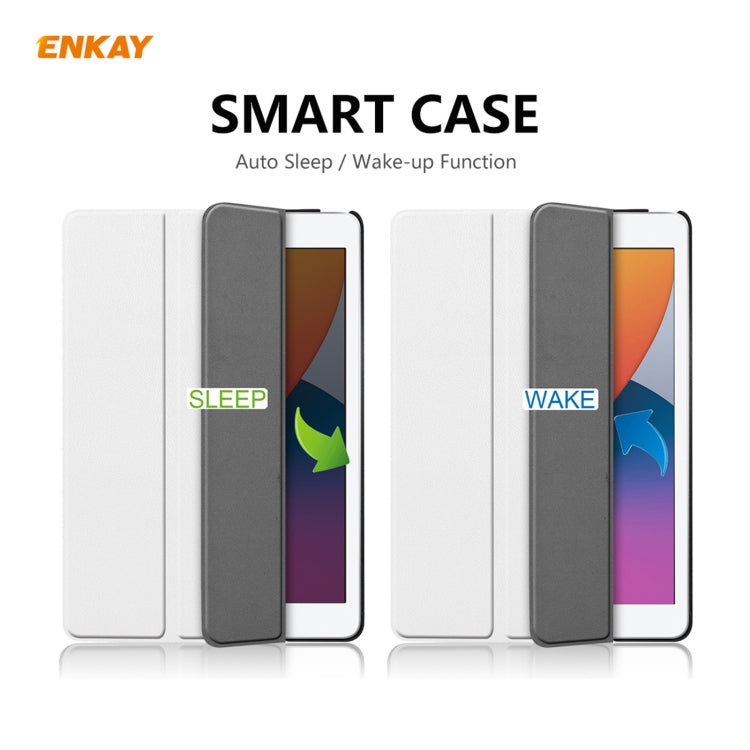 For iPad 10.2 2021 / 2020 / 2019 ENKAY ENK-8014 PU Leather + Plastic Smart Case with Three-folding Holder(White) - free shipping - PMc TechLife - Order now!