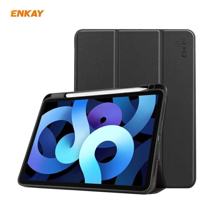 For iPad Air 11 2024 / Pro 11 2018 / Air 10.9 2022 ENKAY TPU Leather Smart Tablet Case with Pen Slot(Black) - iPad Air (2022) / (2020) 10.9 Cases by ENKAY | Online Shopping South Africa | PMC Jewellery | Buy Now Pay Later Mobicred