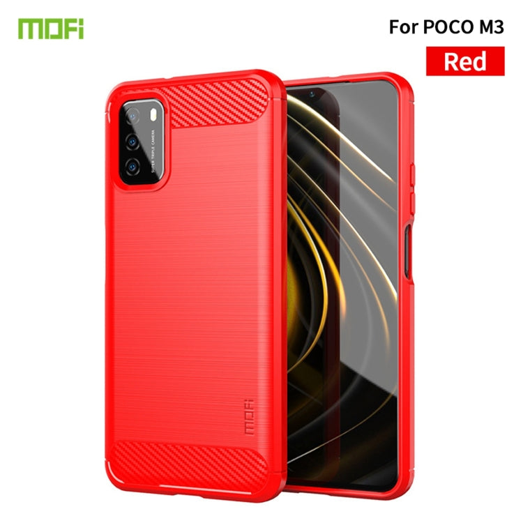 For Xiaomi Poco M3 / Redmi 9T MOFI Gentleness Series Brushed Texture Carbon Fiber Soft TPU Case(Red) - Xiaomi Cases by MOFI | Online Shopping South Africa | PMC Jewellery | Buy Now Pay Later Mobicred