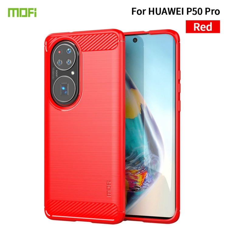 For Huawei P50 Pro MOFI Gentleness Series Brushed Texture Carbon Fiber Soft TPU Case(Red) - Huawei Cases by MOFI | Online Shopping South Africa | PMC Jewellery