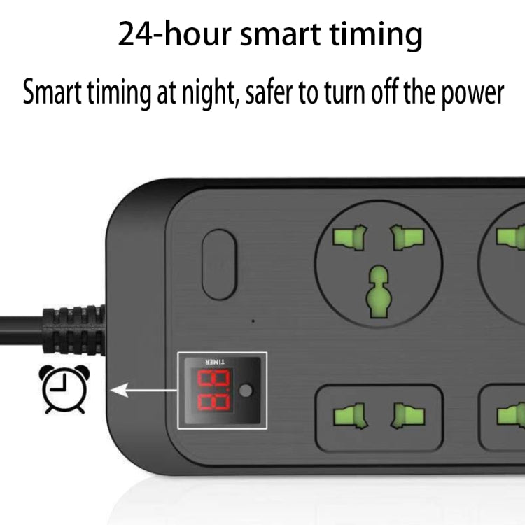 T17 3000W High-power 24-hour Smart Timing Socket QC3.0 USB Fast Charging Power Strip Socket , Cable Length: 2m, US Plug(Black) - Extension Socket by PMC Jewellery | Online Shopping South Africa | PMC Jewellery | Buy Now Pay Later Mobicred