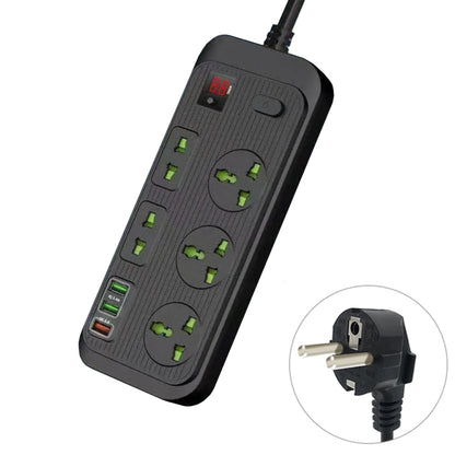 T17 3000W High-power 24-hour Smart Timing Socket QC3.0 USB Fast Charging Power Strip Socket, Cable Length: 2m, EU Plug(Black) - Extension Socket by PMC Jewellery | Online Shopping South Africa | PMC Jewellery | Buy Now Pay Later Mobicred