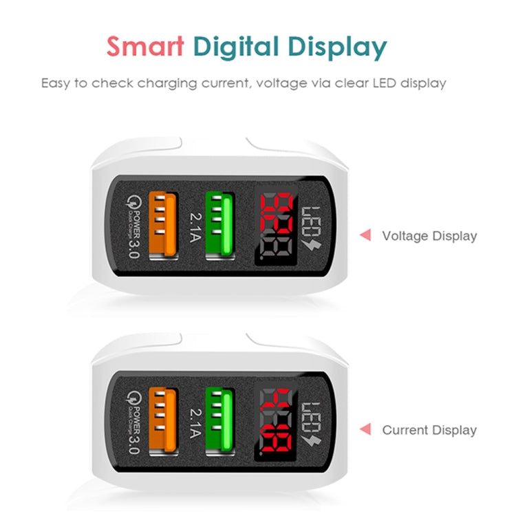 F002C QC3.0 USB + USB 2.0 Fast Charger with LED Digital Display for Mobile Phones and Tablets, EU Plug(Black) - free shipping - PMC TechLife - Order now!