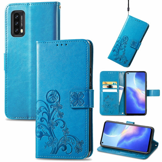 For Blackview A90 Four-leaf Clasp Embossed Buckle Mobile Phone Protection Leather Case with Lanyard & Card Slot & Wallet & Bracket Function(Blue) -  by PMC Jewellery | Online Shopping South Africa | PMC Jewellery | Buy Now Pay Later Mobicred