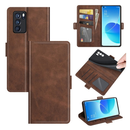 For OPPO Reno6 Pro 5G Dual-side Magnetic Buckle Horizontal Flip Leather Case with Holder & Card Slots & Wallet(Brown) - OPPO Cases by PMC Jewellery | Online Shopping South Africa | PMC Jewellery | Buy Now Pay Later Mobicred