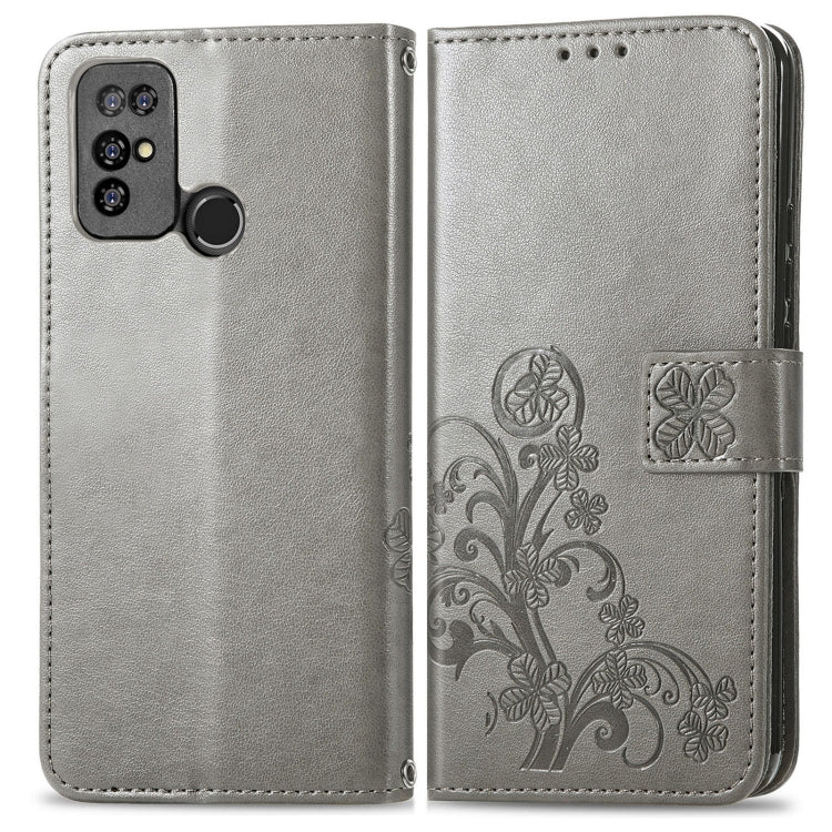 For  Doogee X96 Pro Four-leaf Clasp Embossed Buckle Mobile Phone Protection Leather Case with Lanyard & Card Slot & Wallet & Bracket Function(Gray) - More Brand by PMC TechLife | Online Shopping South Africa | PMC TechLife | Buy Now Pay Later Mobicred
