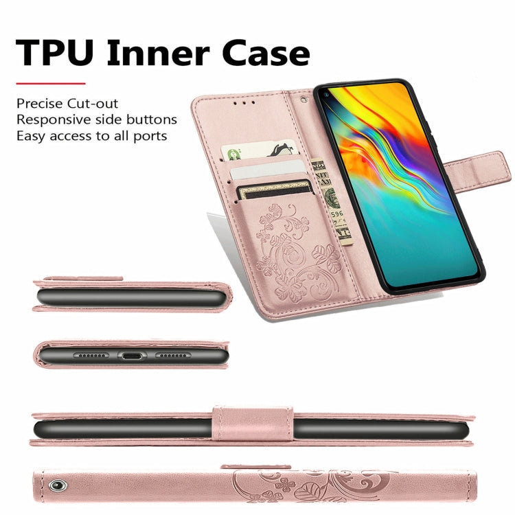 For  Doogee X96 Pro Four-leaf Clasp Embossed Buckle Mobile Phone Protection Leather Case with Lanyard & Card Slot & Wallet & Bracket Function(Rose Gold) - More Brand by PMC Jewellery | Online Shopping South Africa | PMC Jewellery | Buy Now Pay Later Mobicred
