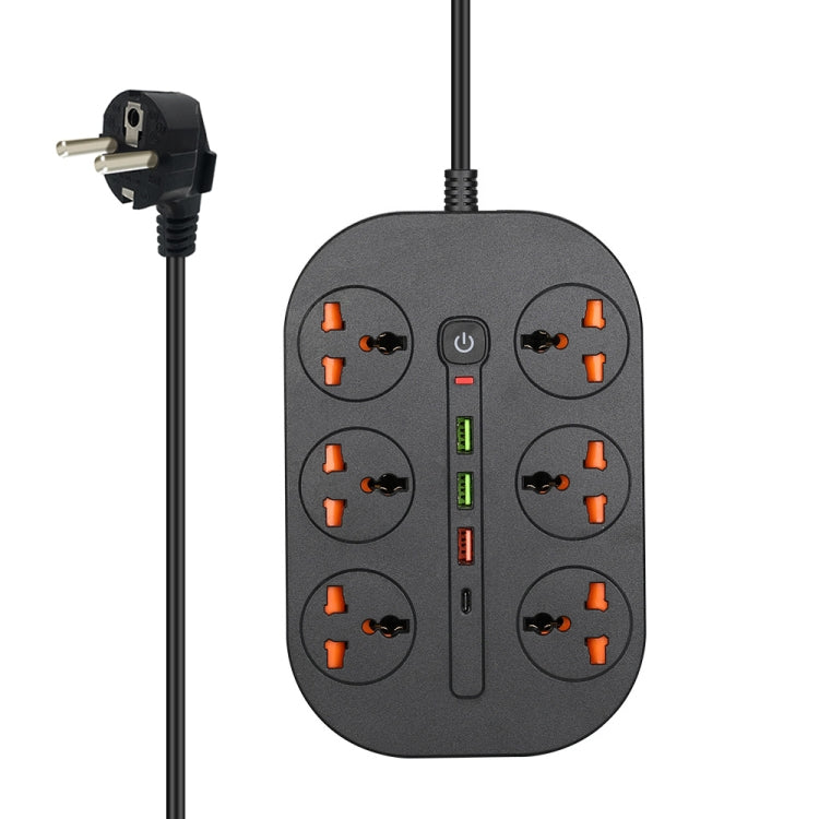 T21 PD3.0 + QC3.0 Multi Hole Row Plug 3000W High Power Socket, EU Plug(Black) - Extension Socket by PMC Jewellery | Online Shopping South Africa | PMC Jewellery | Buy Now Pay Later Mobicred