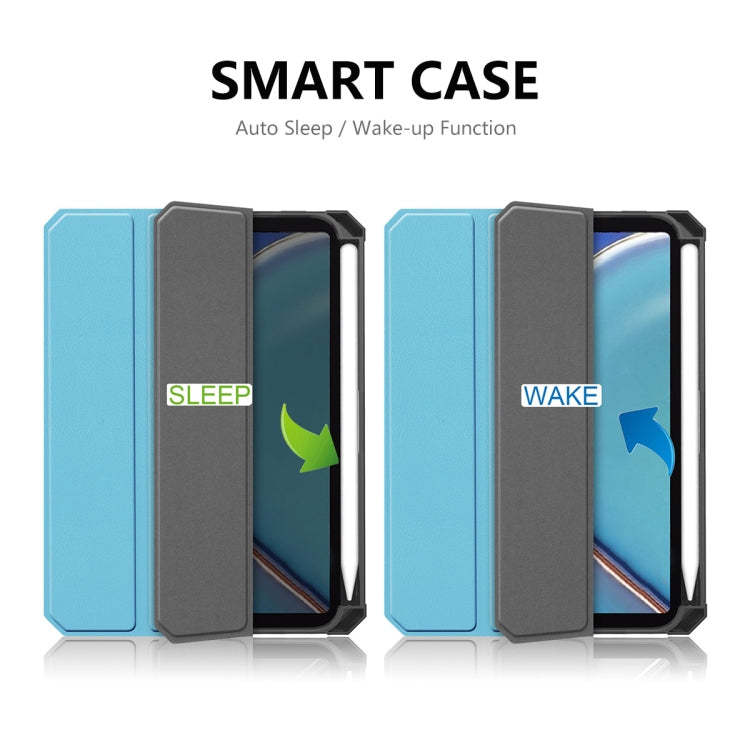 For iPad mini 2024 / mini 6 ENKAY Custer Texture Horizontal Flip PU+TPU Leather Tablet Case with Three-folding Holder & Sleep / Wake-up Function & Pen Holder(Dark Blue) - free shipping - PMc TechLife - Order now!