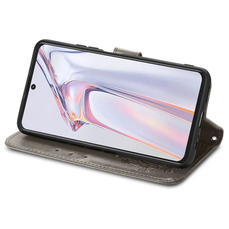 For Blackview A100 Four-leaf Clasp Embossed Buckle Mobile Phone Protection Leather Case with Lanyard & Card Slot & Wallet & Bracket Function(Grey) - free shipping - PMC TechLife - Order now!