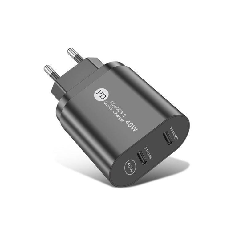 002 40W Dual Port PD USB-C / Type-C Fast Charger for iPhone / iPad Series, EU Plug(Black) - free shipping - PMC Jewellery - Order now!
