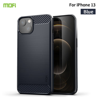 For iPhone 13 MOFI Gentleness Series Brushed Texture Carbon Fiber Soft TPU Case (Blue) - iPhone 13 Cases by MOFI | Online Shopping South Africa | PMC Jewellery