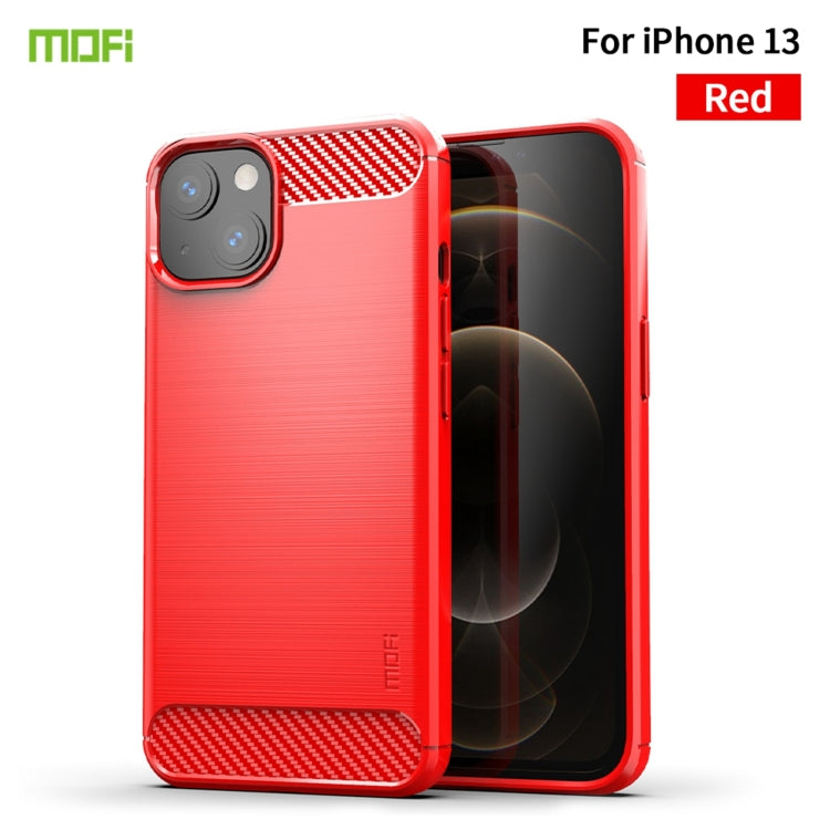 For iPhone 13 MOFI Gentleness Series Brushed Texture Carbon Fiber Soft TPU Case (Red) - iPhone 13 Cases by MOFI | Online Shopping South Africa | PMC Jewellery