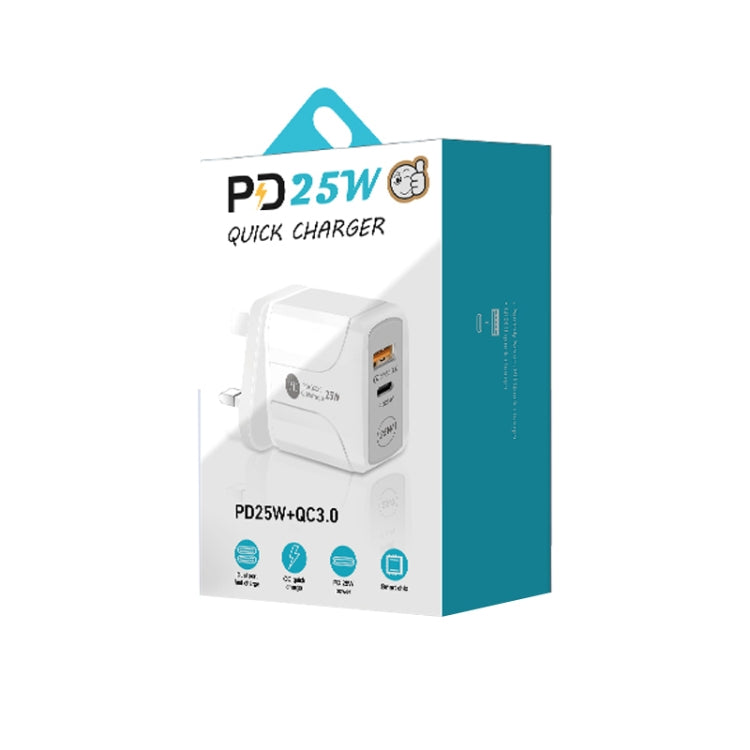 PD25W USB-C / Type-C + QC3.0 USB Dual Ports Fast Charger, UK Plug(Black) - USB Charger by PMC Jewellery | Online Shopping South Africa | PMC Jewellery | Buy Now Pay Later Mobicred