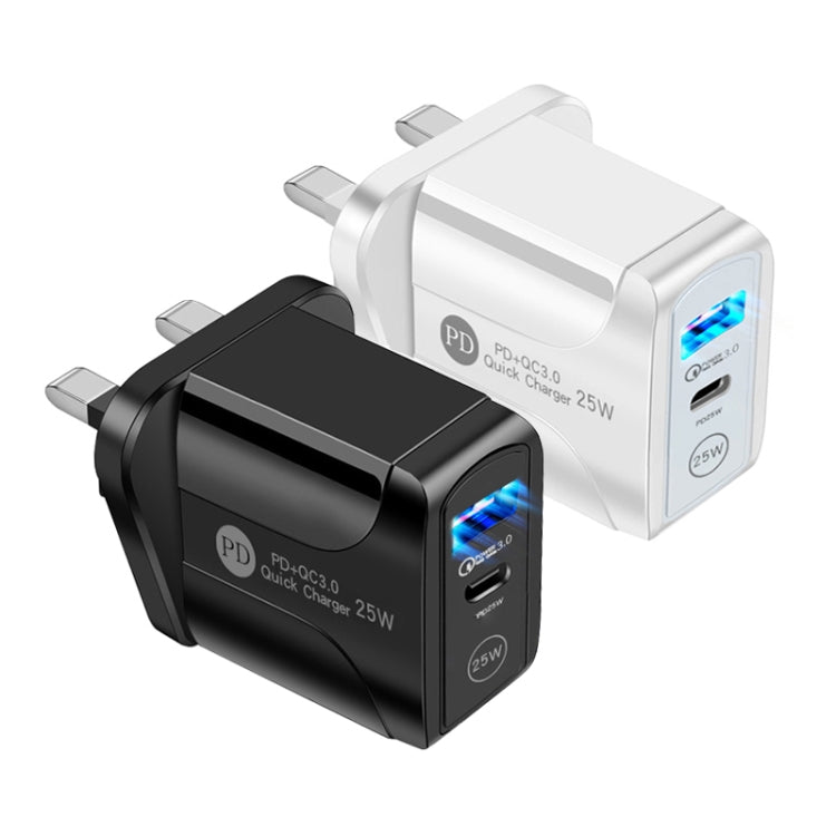 PD25W USB-C / Type-C + QC3.0 USB Dual Ports Fast Charger with USB-C to 8 Pin Data Cable, UK Plug(White) - free shipping - PMC Jewellery - Order now!