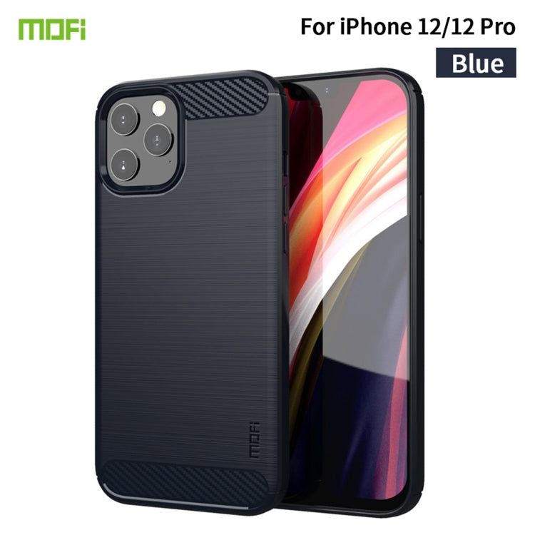 For iPhone 12 / 12 Pro MOF Gentleness Series Brushed Texture Carbon Fiber Soft TPU Case(Blue) - iPhone 12 / 12 Pro Cases by MOFI | Online Shopping South Africa | PMC Jewellery