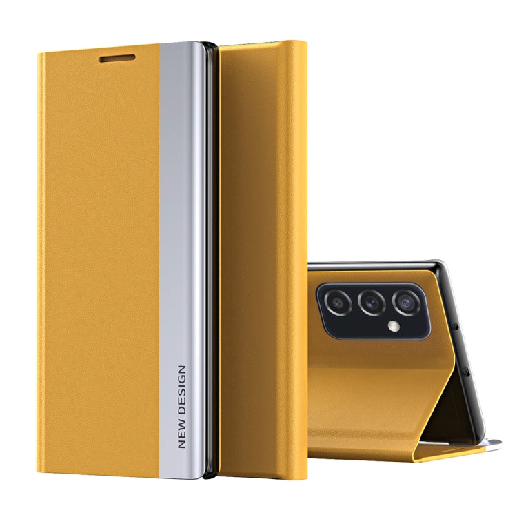 For Samsung Galaxy A33 5G Side Electroplated Magnetic Flip Leather Case with Holder(Yellow) - Galaxy Phone Cases by PMC TechLife | Online Shopping South Africa | PMC TechLife
