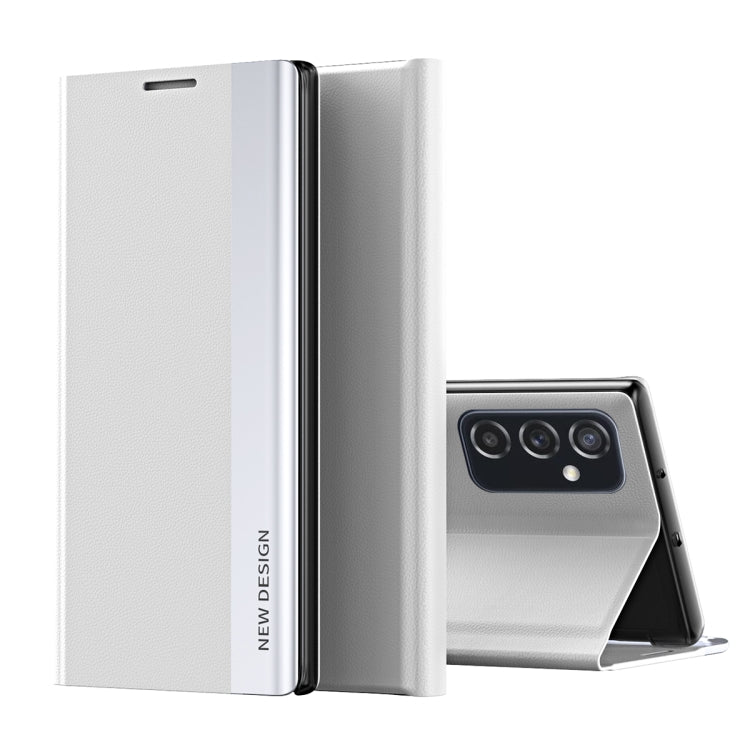 For Samsung Galaxy A73 5G Side Electroplated Magnetic Flip Leather Case with Holder(Silver) - Galaxy Phone Cases by PMC TechLife | Online Shopping South Africa | PMC TechLife