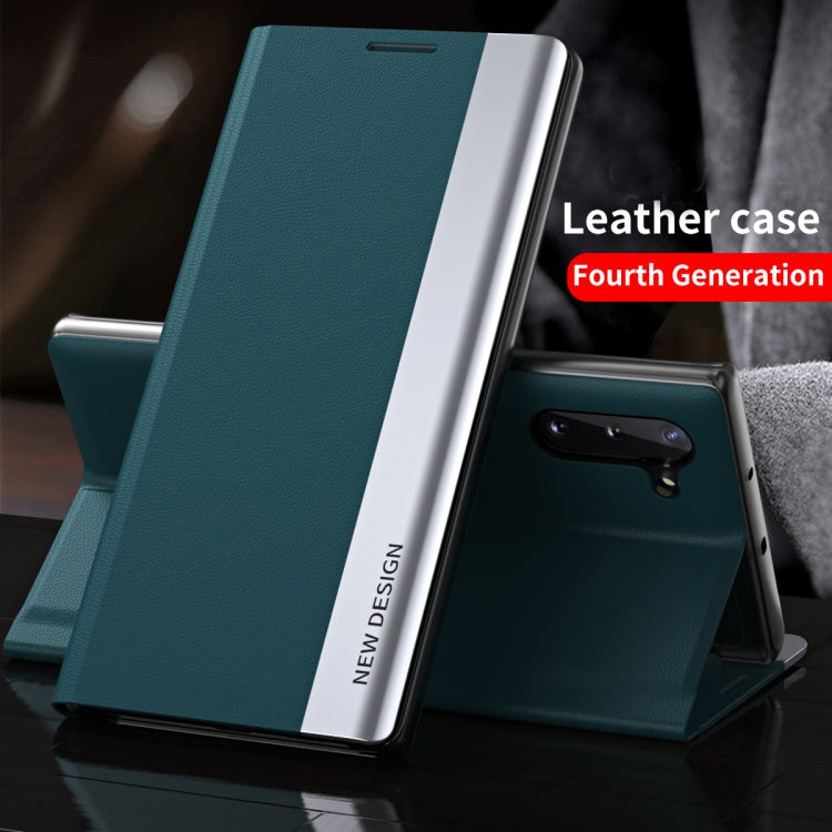For Samsung Galaxy A73 5G Side Electroplated Magnetic Flip Leather Case with Holder(Dark Blue) - Galaxy Phone Cases by PMC TechLife | Online Shopping South Africa | PMC TechLife