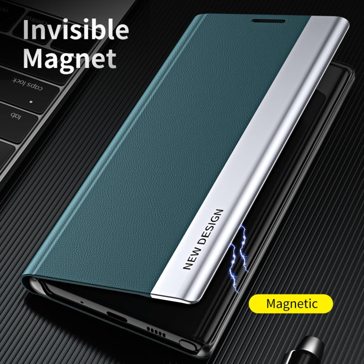 For Samsung Galaxy A73 5G Side Electroplated Magnetic Flip Leather Case with Holder(Dark Blue) - Galaxy Phone Cases by PMC TechLife | Online Shopping South Africa | PMC TechLife
