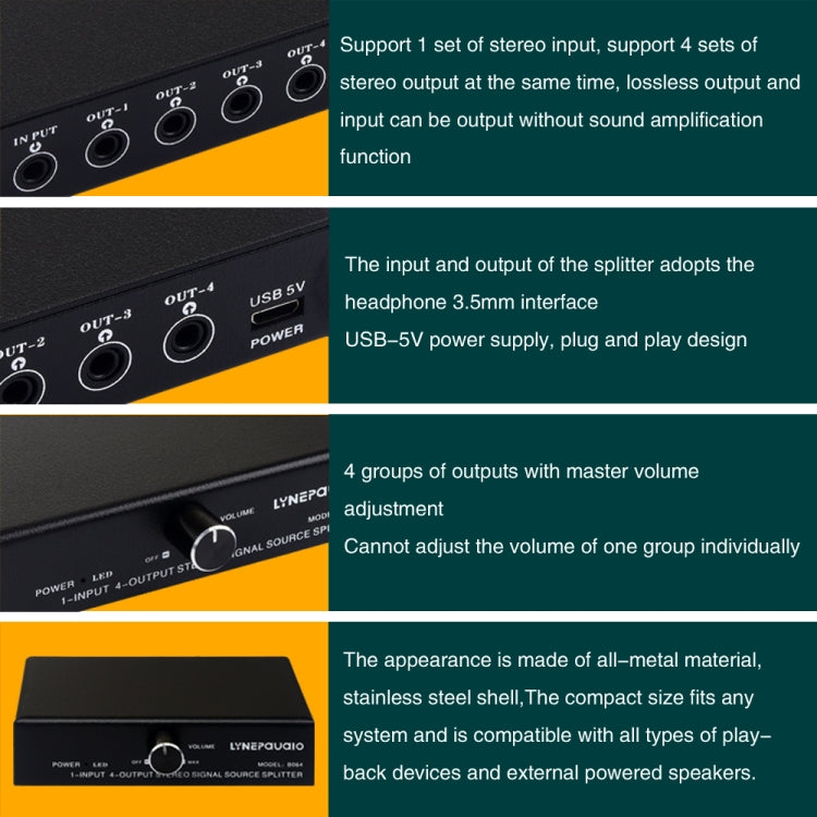 1 In 4 Out Audio Frequency Signal Splitter Distribute Device, Non Consumption, 3.5mm Interface Output -  by PMC TechLife | Online Shopping South Africa | PMC TechLife | Buy Now Pay Later Mobicred