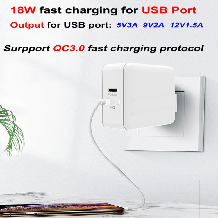 PD-65W USB-C / Type-C + QC3. 0 USB Laptop Charging Adapter, AU Plug / US Plug / EU Plug / UK Plug(White) - Cable & Adapter by PMC Jewellery | Online Shopping South Africa | PMC Jewellery | Buy Now Pay Later Mobicred