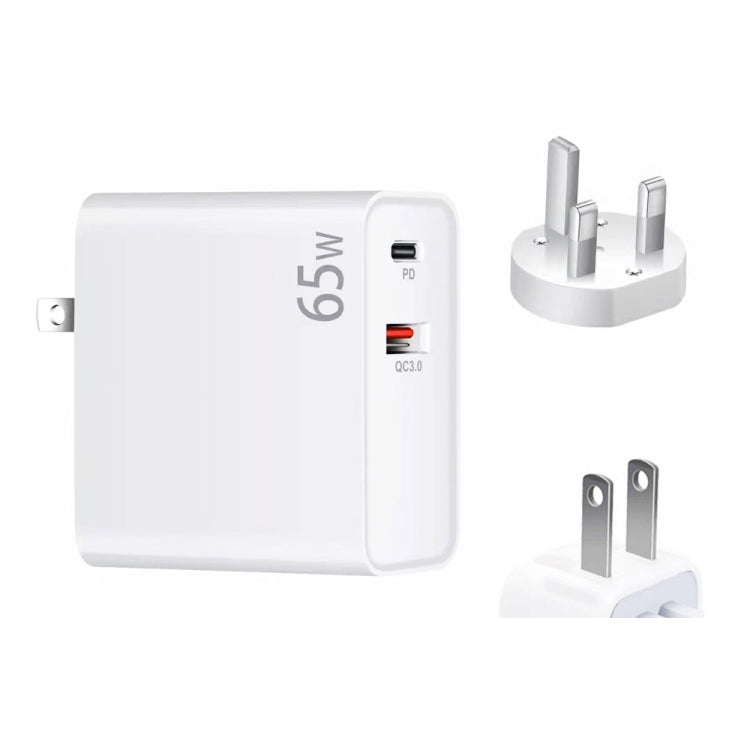 PD-65W USB-C / Type-C + QC3. 0 USB Laptop Charging Adapter + 1.8m USB-C / Type-C to MagSafe 1 / L Head Data Cable, UK Plug / US Plug(White) - Cable & Adapter by PMC Jewellery | Online Shopping South Africa | PMC Jewellery | Buy Now Pay Later Mobicred
