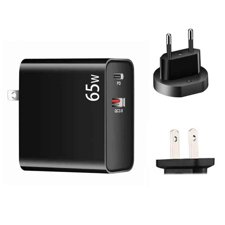 PD-65W USB-C / Type-C + QC3. 0 USB Laptop Charging Adapter + 1.8m USB-C / Type-C to MagSafe 2 / T Head Data Cable, EU Plug / US Plug(Black) - Cable & Adapter by PMC Jewellery | Online Shopping South Africa | PMC Jewellery | Buy Now Pay Later Mobicred