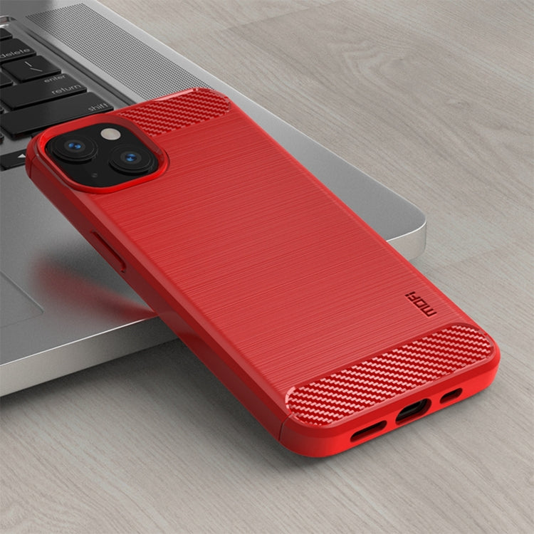 For iPhone 14 MOFI Gentleness Brushed Texture Carbon Fiber TPU Phone Case (Red) - iPhone 14 Cases by MOFI | Online Shopping South Africa | PMC TechLife | Buy Now Pay Later Mobicred