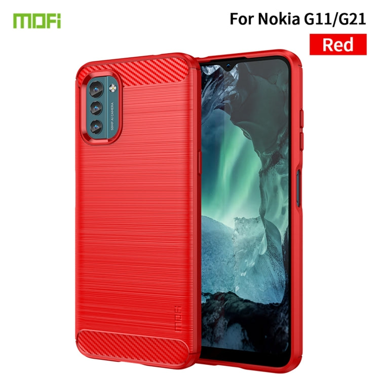 For Nokia G11 / G21 MOFI Gentleness Series Brushed Texture Carbon Fiber Soft TPU Case(Red) - Nokia Cases by MOFI | Online Shopping South Africa | PMC Jewellery