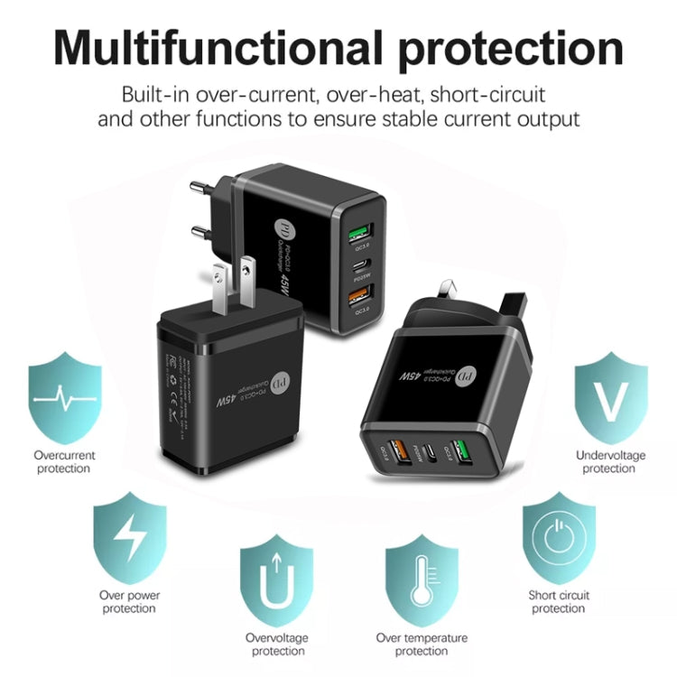 45W PD3.0 + 2 x QC3.0 USB Multi Port Quick Charger, UK Plug(White) - USB Charger by PMC Jewellery | Online Shopping South Africa | PMC Jewellery | Buy Now Pay Later Mobicred