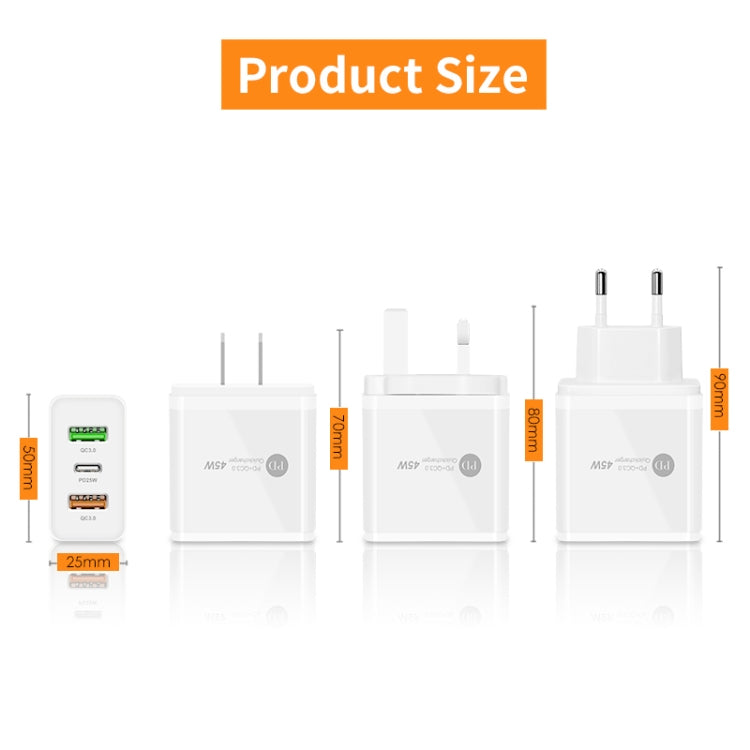 45W PD3.0 + 2 x QC3.0 USB Multi Port Quick Charger, UK Plug(White) - USB Charger by PMC Jewellery | Online Shopping South Africa | PMC Jewellery | Buy Now Pay Later Mobicred