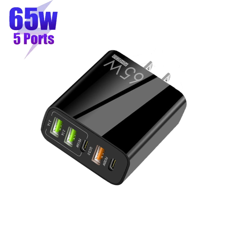 65W Dual PD Type-C + 3 x USB Multi Port Charger for Phone and Tablet PC, US Plug(Black) - free shipping - PMC Jewellery - Order now!