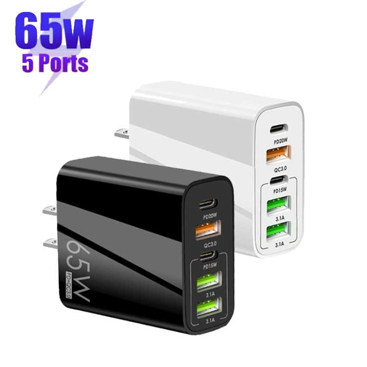 65W Dual PD Type-C + 3 x USB Multi Port Charger for Phone and Tablet PC, US Plug(Black) - free shipping - PMC Jewellery - Order now!