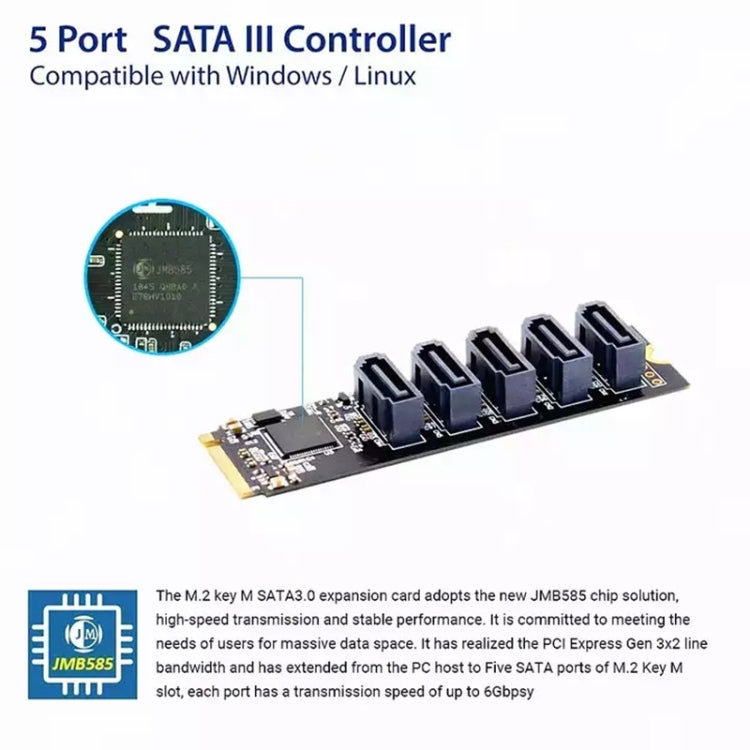 ST532 M.2 NGFF To 5 Ports SATA3.0 Hard Disk Expansion Card Adapter In Stock - Card Adapter by PMC Jewellery | Online Shopping South Africa | PMC Jewellery | Buy Now Pay Later Mobicred