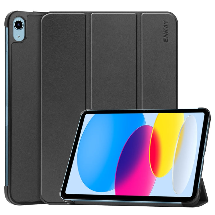 For iPad 2025 / 2022 ENKAY Tri-fold Custer Texture Leather Stand Smart Case(Black) - free shipping - PMc TechLife - Order now!