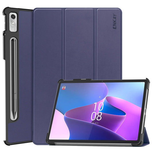 For Lenovo Tab P11 Pro Gen2 11.2 inch 2022 ENKAY Tri-fold Custer Texture Leather Stand Smart Case(Dark Blue) - Lenovo by ENKAY | Online Shopping South Africa | PMC Jewellery | Buy Now Pay Later Mobicred