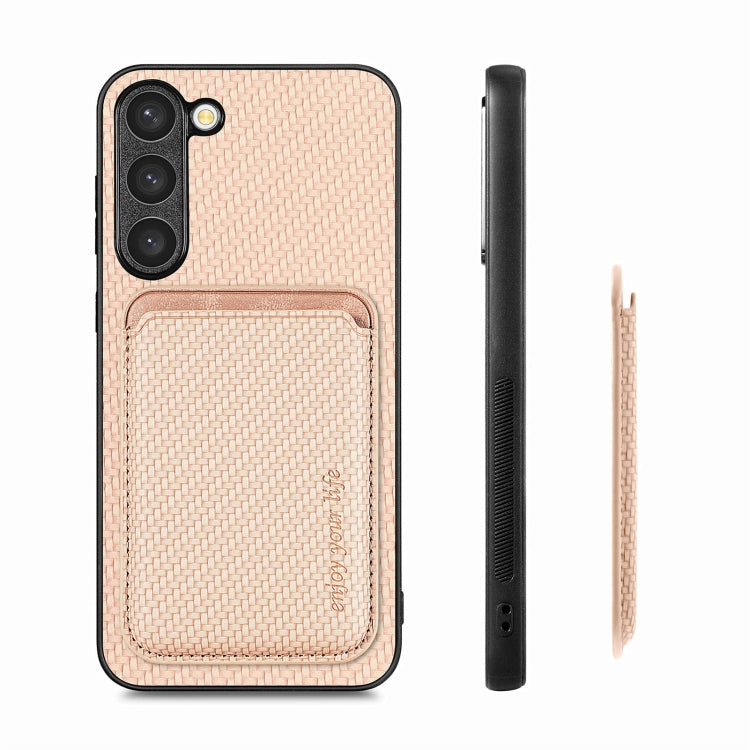 For Samsung Galaxy S23 5G Carbon Fiber Leather Card Magsafe Case(Khaki) - Galaxy S23 5G Cases by PMC TechLife | Online Shopping South Africa | PMC TechLife