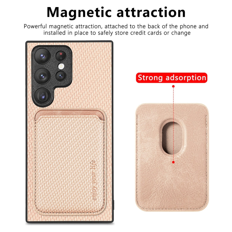 For Samsung Galaxy S23 Ultra 5G Carbon Fiber Leather Card Magsafe Case(Khaki) - Galaxy S23 Ultra 5G Cases by PMC TechLife | Online Shopping South Africa | PMC TechLife