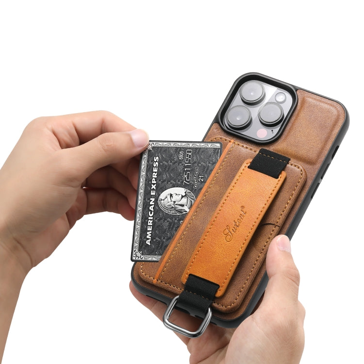 For iPhone 14 Pro Max Suteni H13 Card Wallet Wrist Strap Holder PU Phone Case(Brown) - iPhone 14 Pro Max Cases by Suteni | Online Shopping South Africa | PMC TechLife | Buy Now Pay Later Mobicred