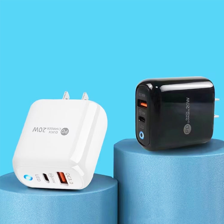 PD04 PD20W Type-C + QC18W USB Mobile Phone Charger with LED Indicator, US Plug(Black) - free shipping - PMC Jewellery - Order now!