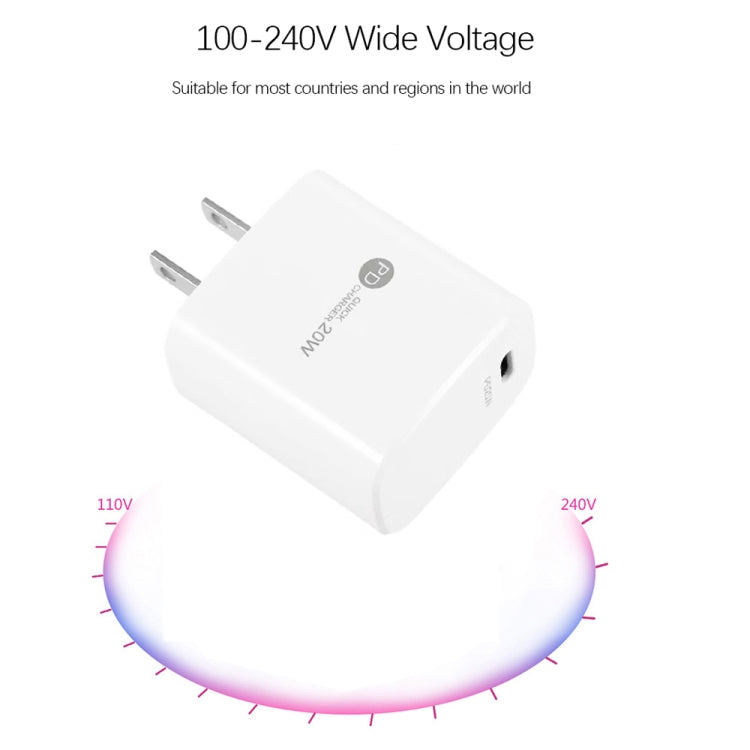 PD11 Single PD3.0 USB-C / Type-C 20W Fast Charger with 1m Type-C to 8 Pin Data Cable, US Plug(White) - USB Charger by PMC Jewellery | Online Shopping South Africa | PMC Jewellery | Buy Now Pay Later Mobicred