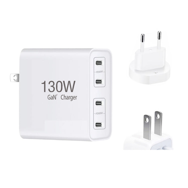 130W USB-C/Type-C Four Port GaN Charger with 2m USB-C/Type-C to USB-C/Type-C Data Cable Set EU / UK / AU / US Plug - Cable & Adapter by PMC Jewellery | Online Shopping South Africa | PMC Jewellery | Buy Now Pay Later Mobicred