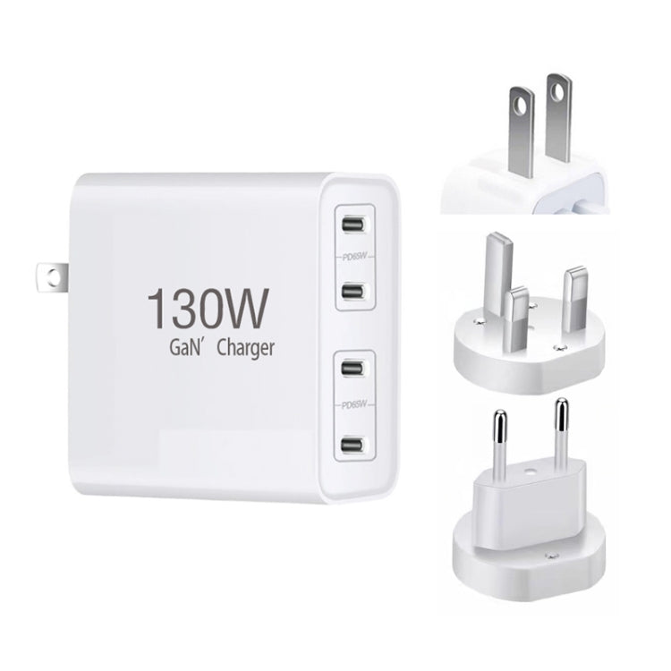 130W USB-C/Type-C Four Port GaN Charger with 2m USB-C/Type-C to USB-C/Type-C Data Cable Set EU / UK / AU / US Plug - Cable & Adapter by PMC Jewellery | Online Shopping South Africa | PMC Jewellery | Buy Now Pay Later Mobicred