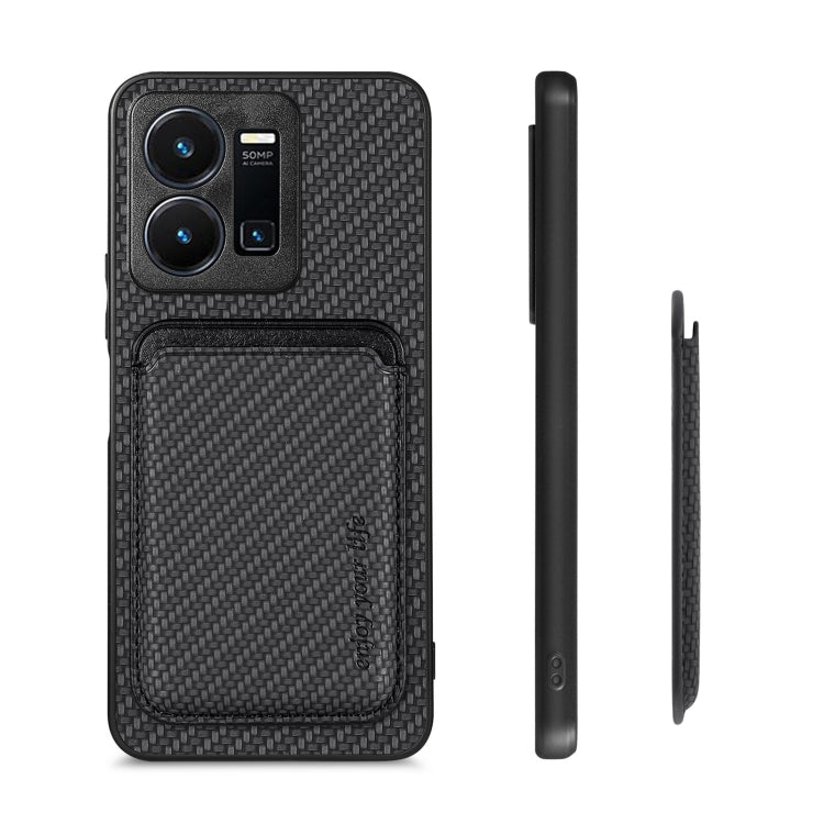 For vivo Y35 Carbon Fiber Leather Card Magsafe Case(Black) - vivo Cases by PMC TechLife | Online Shopping South Africa | PMC TechLife