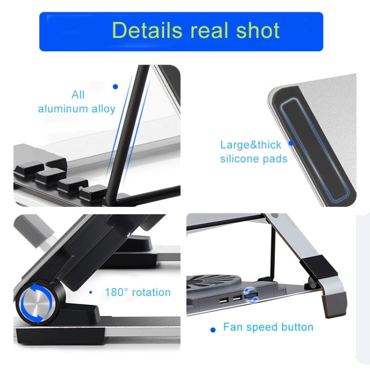 P3 Adjustable Aluminum Foldable Portable Laptop Notebook Fan Stand Bracket - Laptop Stand by PMC Jewellery | Online Shopping South Africa | PMC Jewellery | Buy Now Pay Later Mobicred