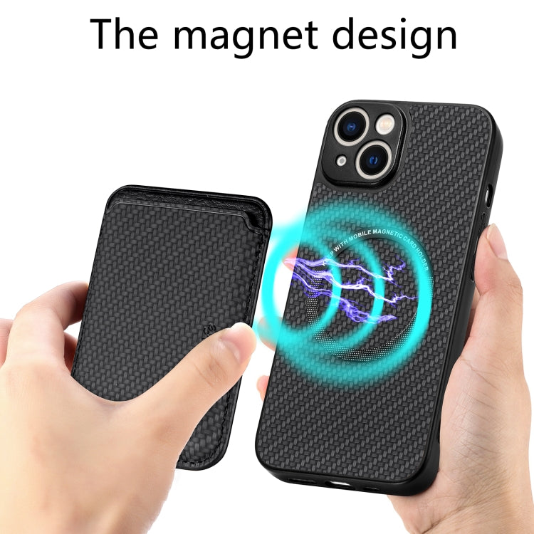 For iPhone 14 Carbon Fiber Leather Card Magsafe Magnetic Phone Case(Black) - iPhone 14 Cases by PMC TechLife | Online Shopping South Africa | PMC TechLife