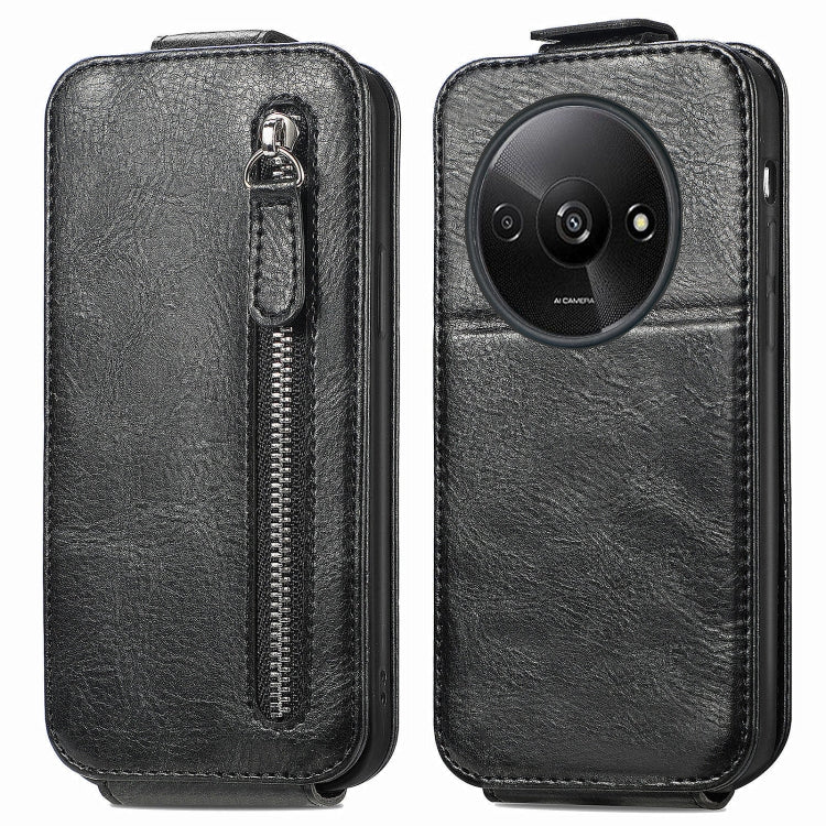 For Xiaomi Redmi A3 4G Zipper Wallet Vertical Flip Leather Phone Case(Black) - Xiaomi Cases by PMC Jewellery | Online Shopping South Africa | PMC Jewellery | Buy Now Pay Later Mobicred