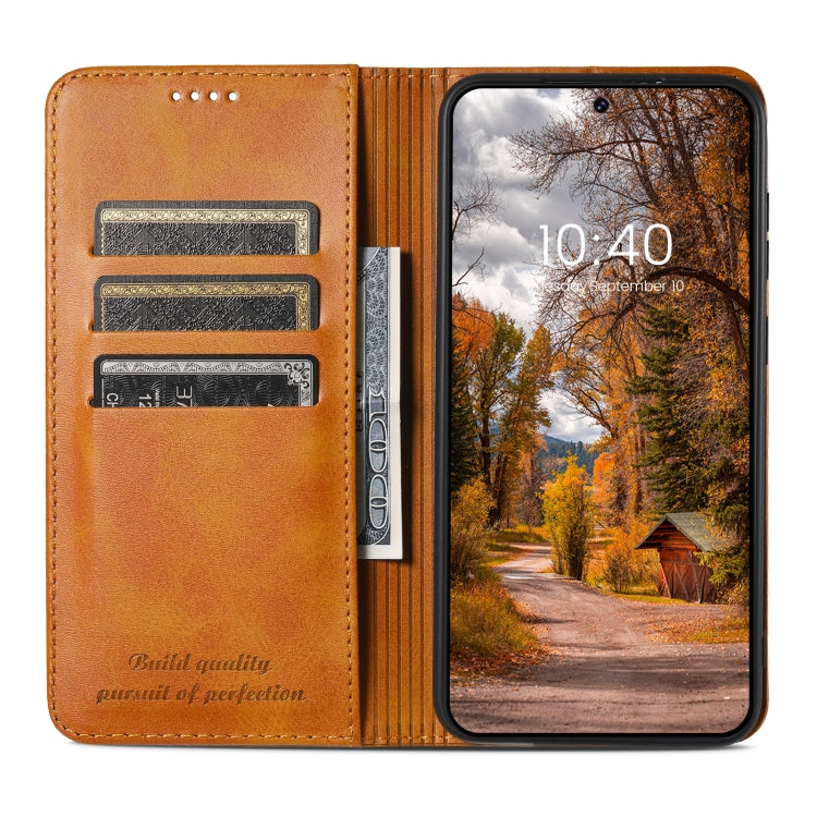 For Samsung Galaxy S24+ 5G Suteni Calf Texture Horizontal Flip Leather Phone Case(Khaki) - free shipping - PMC Jewellery - Order now!